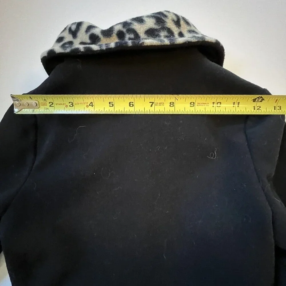 Vtg Copper Key Soft Black Coat Faux Fur Leopard Trim Size 7/8 Buttons Pockets - Picture 13 of 13